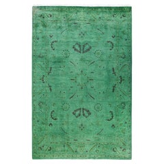 Alfombra de lana teñida a mano verde contemporánea 1,80 x 1,80 cm