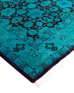 Contemporary Overdyed Hand Knotted Wool Green Area Rug 4' 3" x 6' 4"