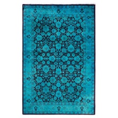 Contemporary Overdyed Hand Knotted Wool Green Area Rug 4' 3" x 6' 4"