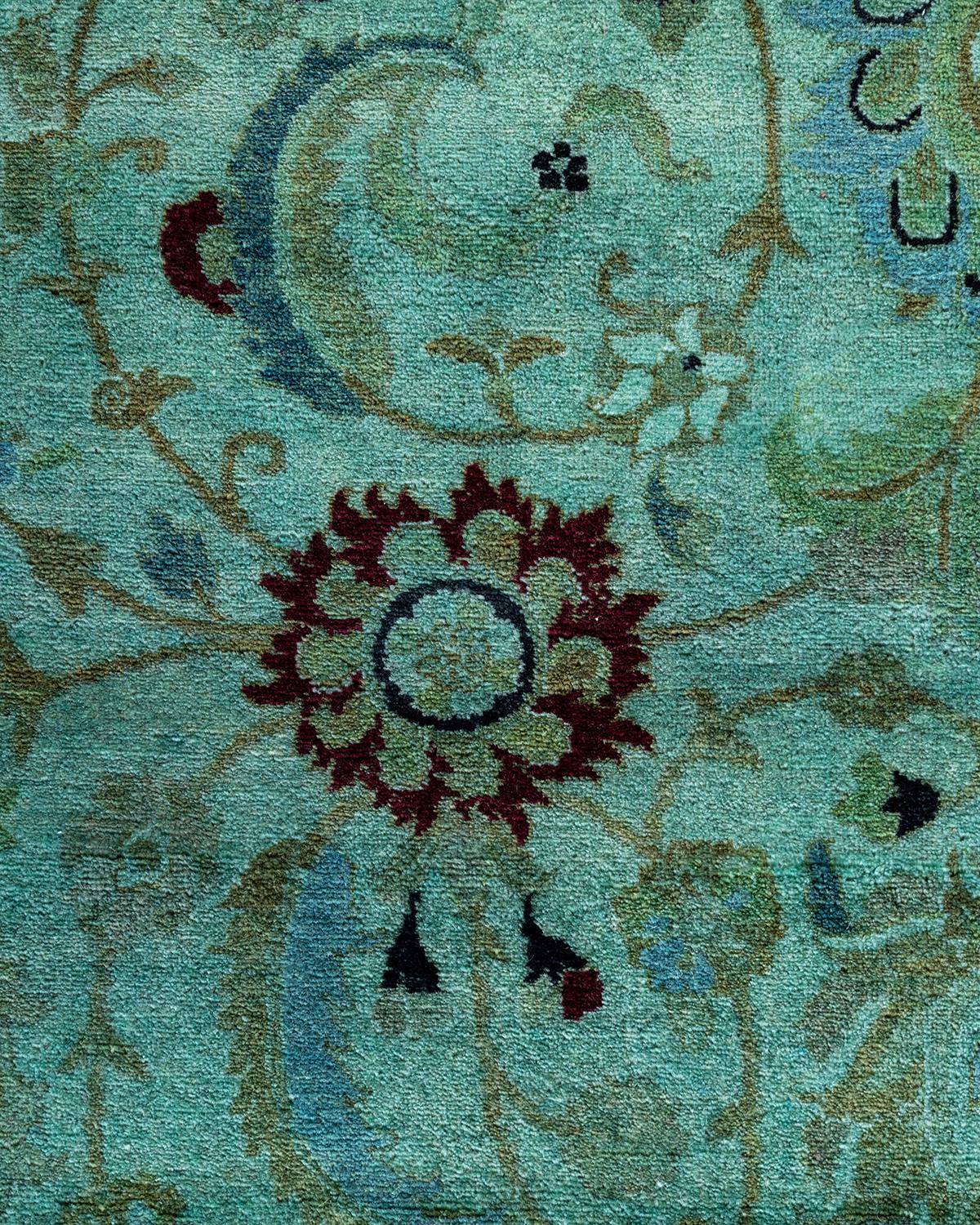 Pakistano Contemporary Overdyed Hand Knotted Wool Green Area Rug 4' 8