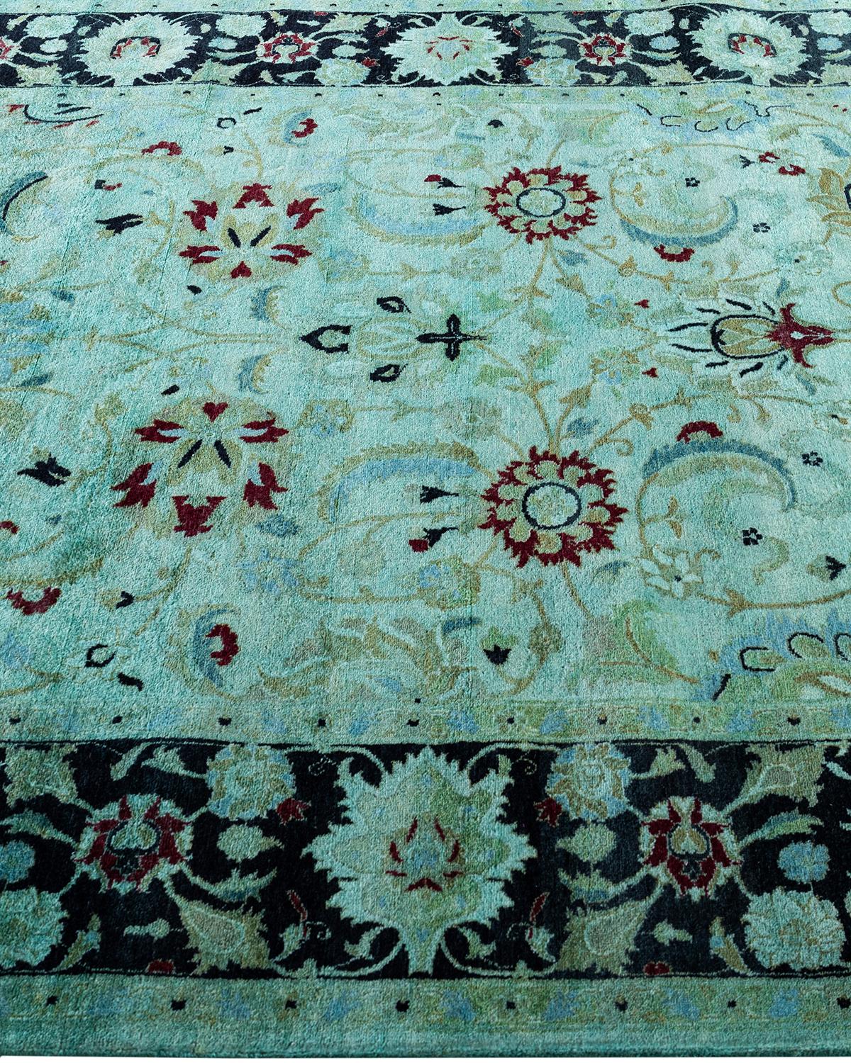 Contemporary Overdyed Hand Knotted Wool Green Area Rug 4' 8