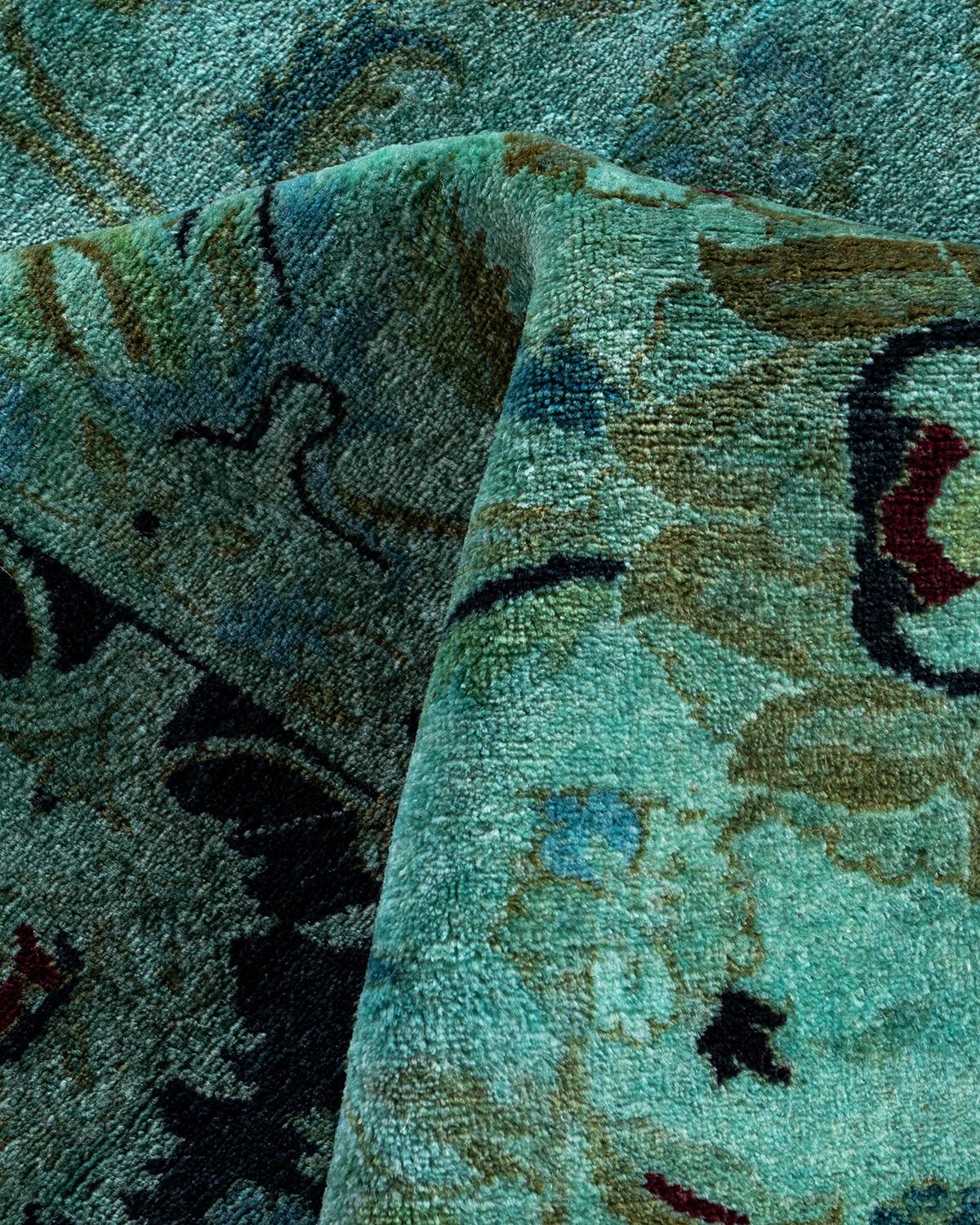 Contemporary Overdyed Hand Knotted Wool Green Area Rug 4' 8