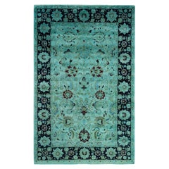 Contemporary Overdyed Hand Knotted Wool Green Area Rug 4' 8" x 7' 5"