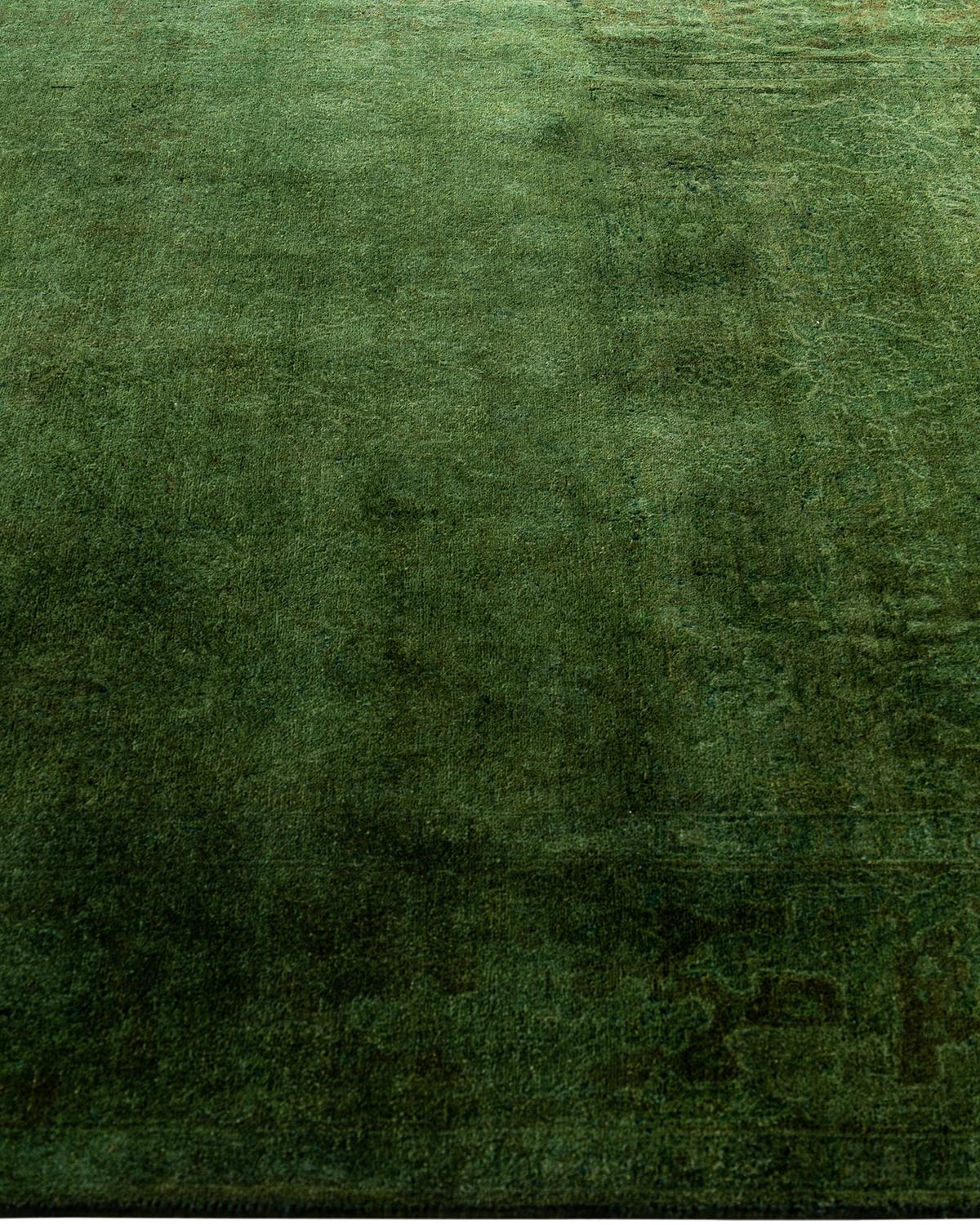 Contemporary Overdyed Hand Knotted Wool Green Area Rug 5' 2
