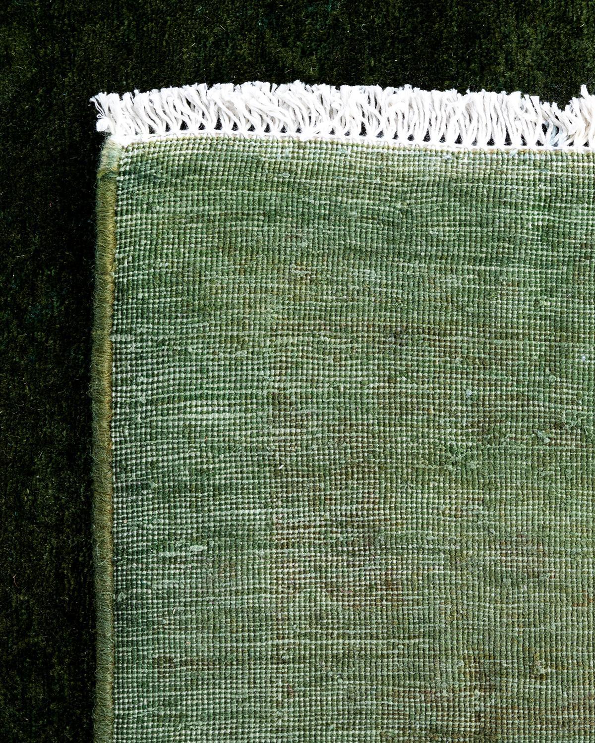 XXI secolo e contemporaneo Contemporary Overdyed Hand Knotted Wool Green Area Rug 5' 2