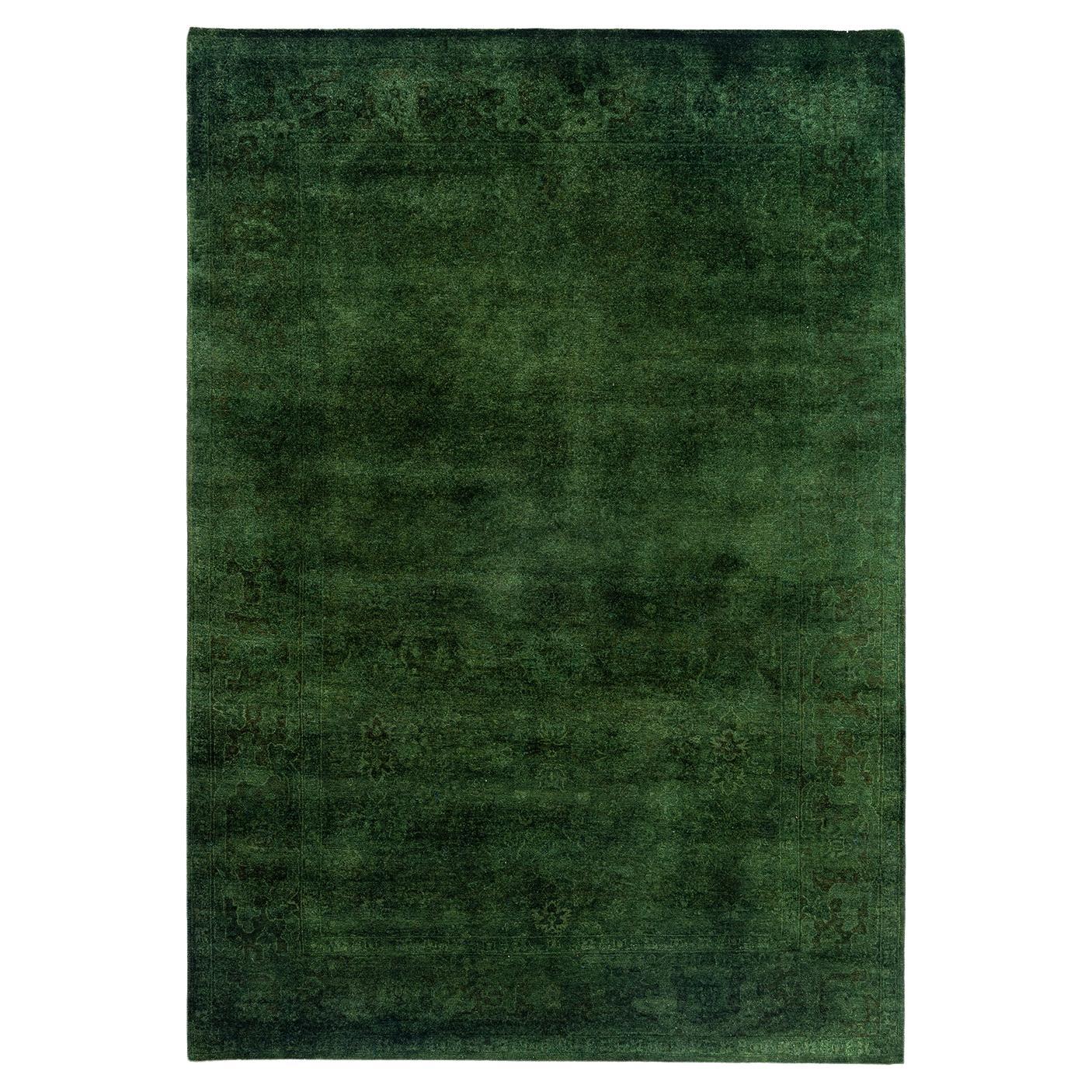 Contemporary Overdyed Hand Knotted Wool Green Area Rug 5' 2" x 7' 4"