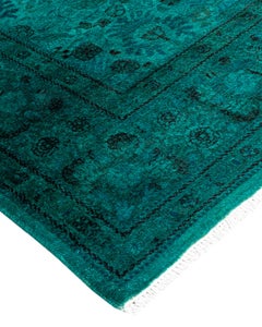 Contemporary Overdyed Hand Knotted Wool Green Area Rug 6' 1" x 8' 7"