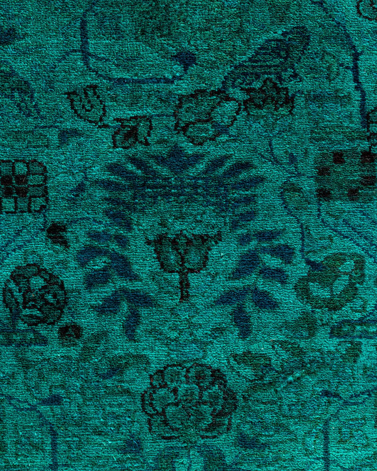 Pakistani Contemporary Overdyed Hand Knotted Wool Green Area Rug 6' 1