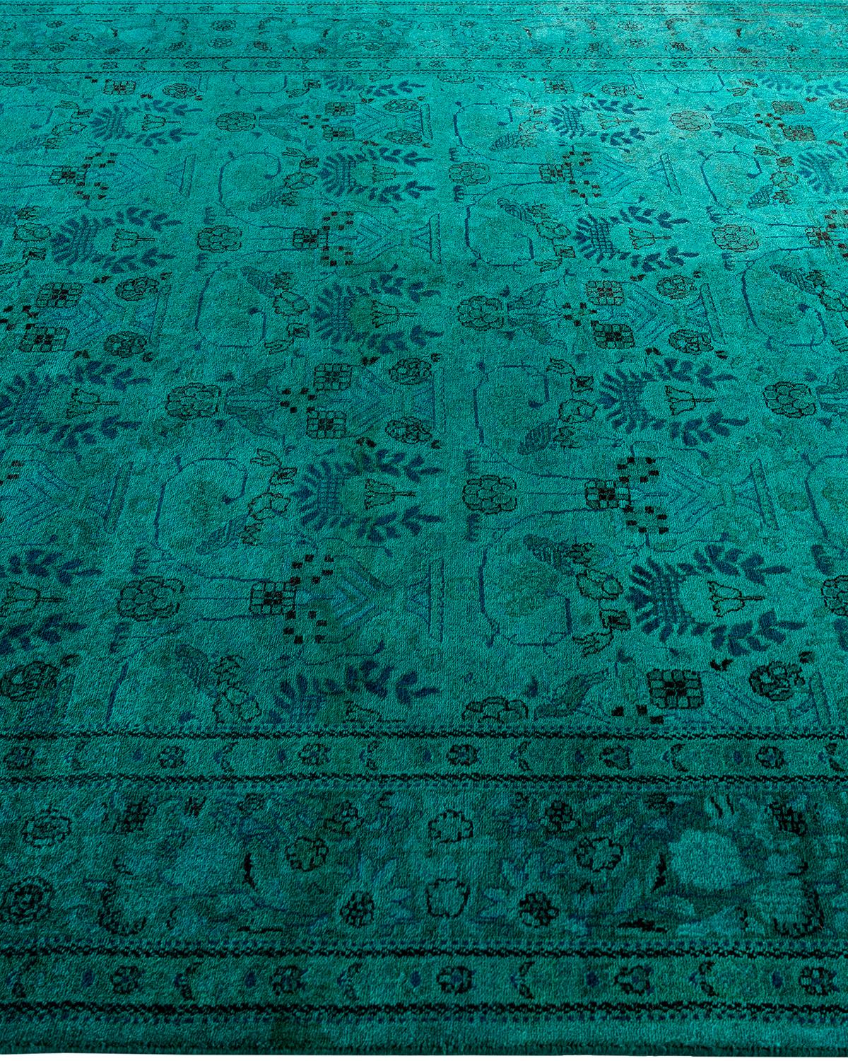 Contemporary Overdyed Hand Knotted Wool Green Area Rug 6' 1