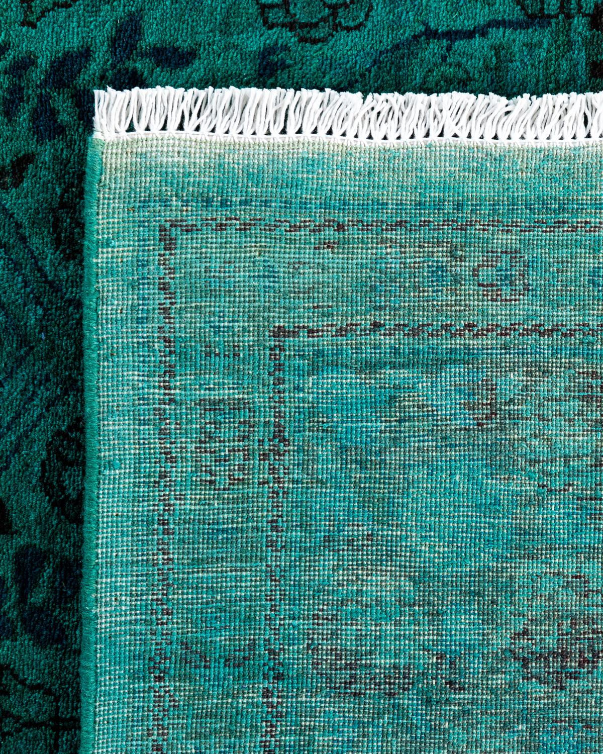 Contemporary Overdyed Hand Knotted Wool Green Area Rug 6' 1