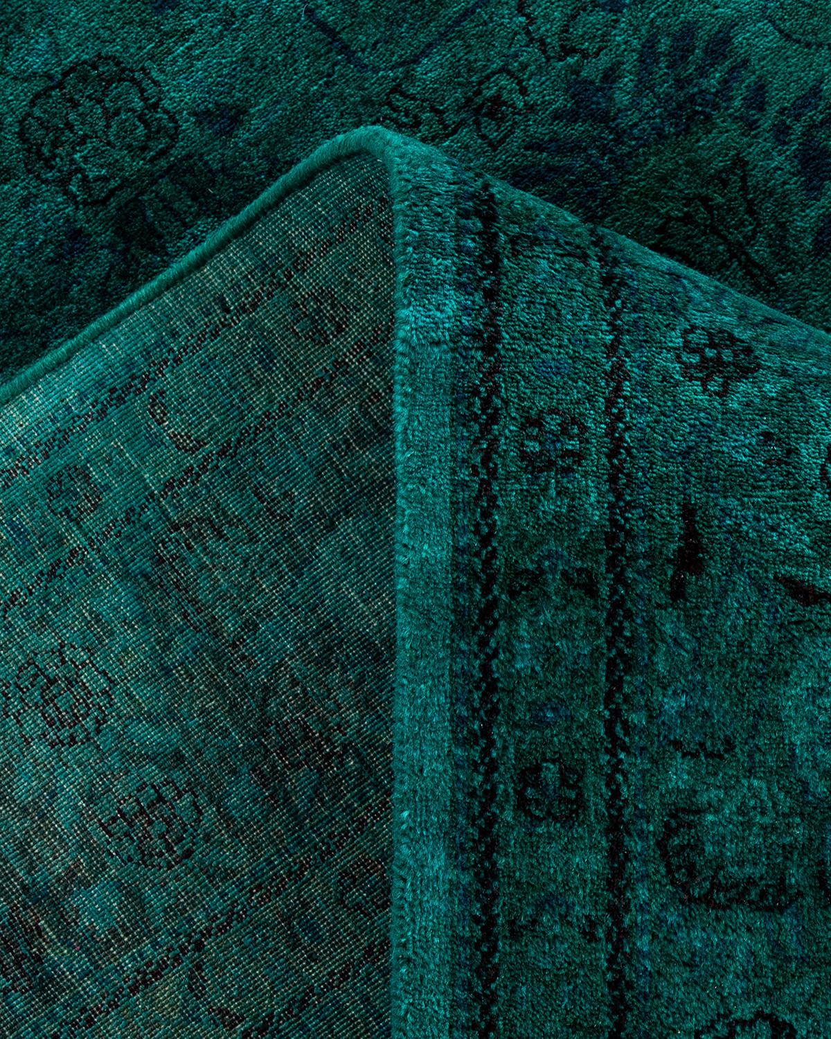 Contemporary Overdyed Hand Knotted Wool Green Area Rug 6' 1