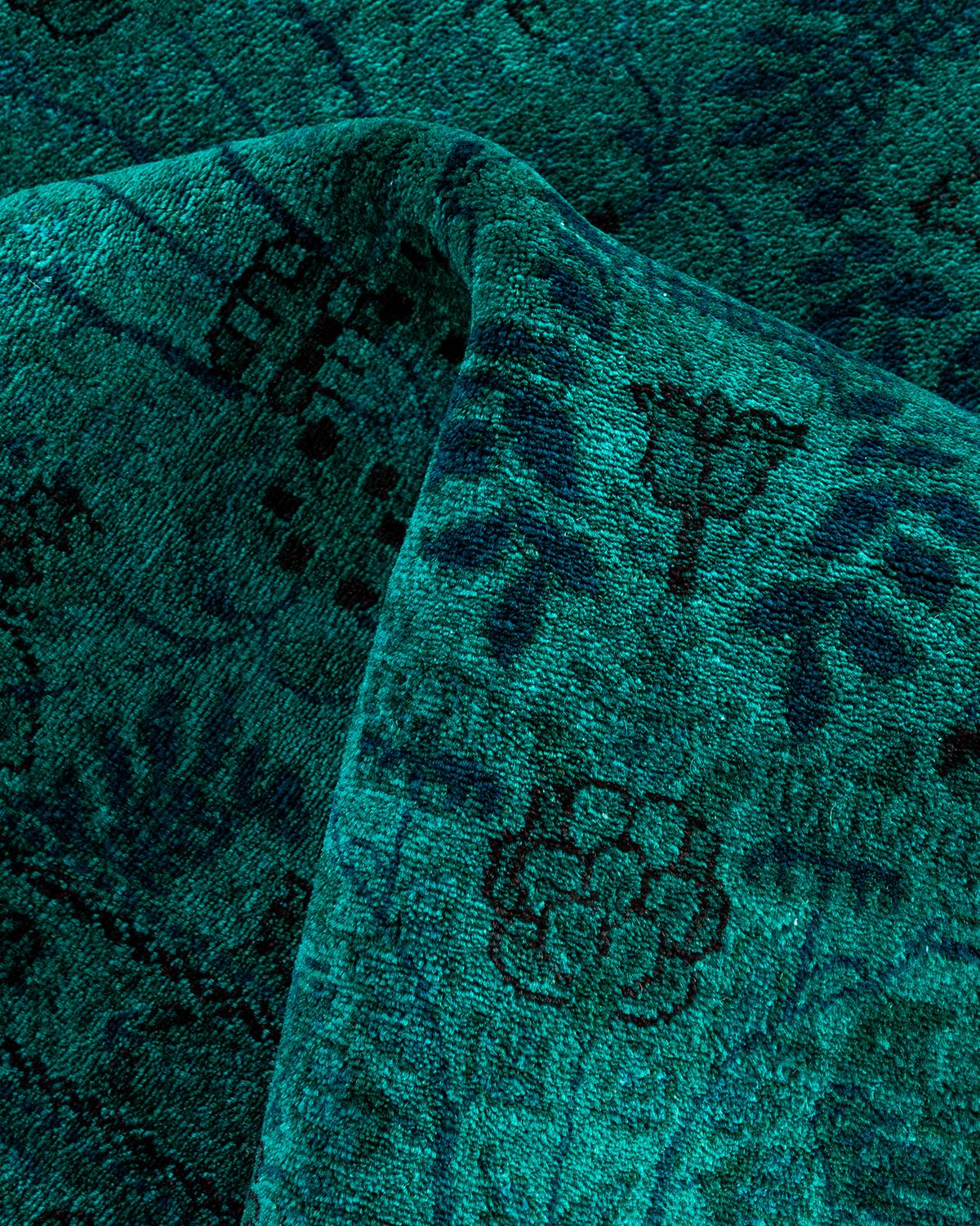 Contemporary Overdyed Hand Knotted Wool Green Area Rug 6' 1