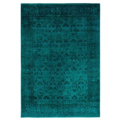 Contemporary Overdyed Hand Knotted Wool Green Area Rug 6' 1" x 8' 7"