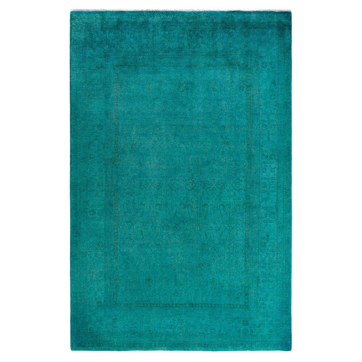 Contemporary Overdyed Hand Knotted Wool Green Area Rug 6' 1" x 9' 3"