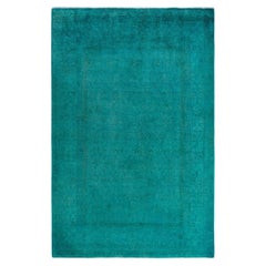Contemporary Overdyed Hand Knotted Wool Green Area Rug 6' 1" x 9' 3"
