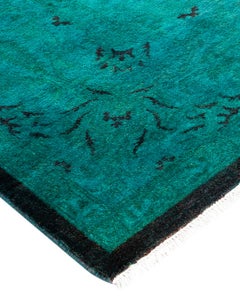 Contemporary Overdyed Hand Knotted Wool Green Area Rug 6' 2" x 8' 10"