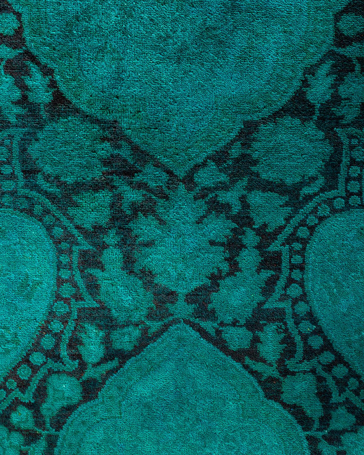 Pakistanais Contemporary Overdyed Hand Knotted Wool Green Area Rug 6' 2