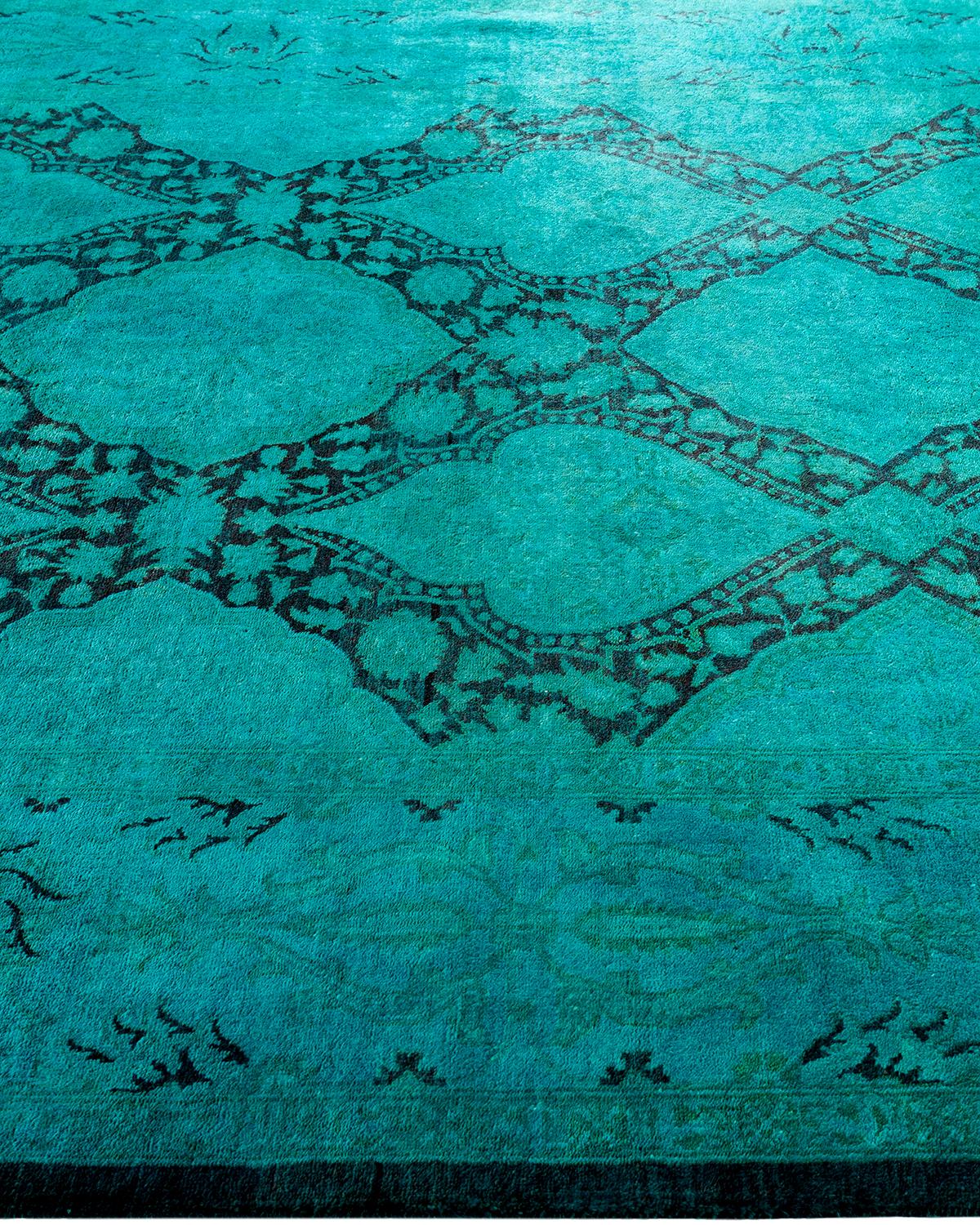 Contemporary Overdyed Hand Knotted Wool Green Area Rug 6' 2