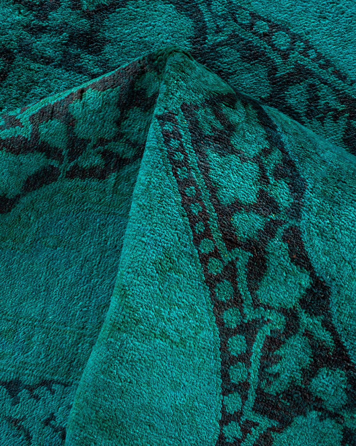 Contemporary Overdyed Hand Knotted Wool Green Area Rug 6' 2