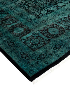 Contemporary Overdyed Hand Knotted Wool Green Area Rug