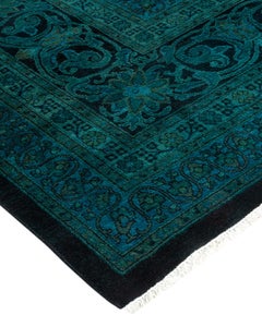 Contemporary Overdyed Hand Knotted Wool Green Area Rug