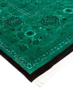 Contemporary Overdyed Hand Knotted Wool Green Area Rug