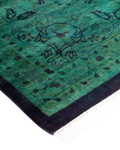 Contemporary Overdyed Hand Knotted Wool Green Area Rug