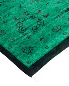 Contemporary Overdyed Hand Knotted Wool Green Area Rug