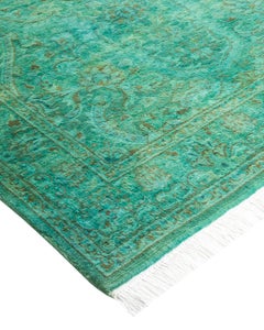 Contemporary Overdyed Hand Knots Rugs (Tappeto di lana verde)
