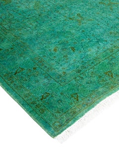 Contemporary Overdyed Hand Knotted Wool Green Area Rug
