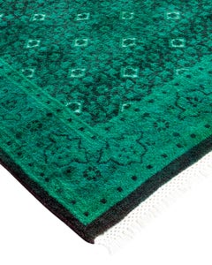 Contemporary Overdyed Hand Knotted Wool Green Area Rug