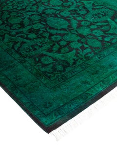 Contemporary Overdyed Hand Knotted Wool Green Area Rug