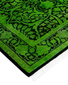 Contemporary Overdyed Hand Knotted Wool Green Area Rug