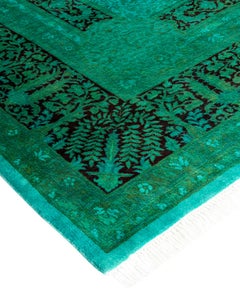 Contemporary Overdyed Hand Knotted Wool Green Area Rug