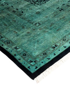 Contemporary Overdyed Hand Knotted Wool Green Area Rug