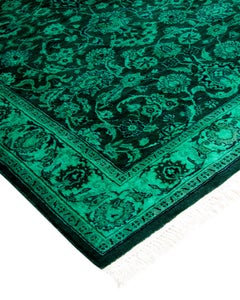 Contemporary Overdyed Hand Knotted Wool Green Area Rug