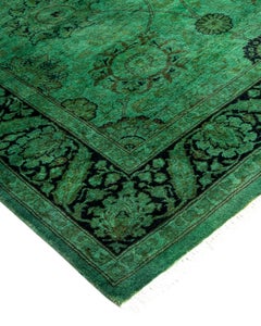 Contemporary Overdyed Hand Knotted Wool Green Area Rug