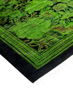 Contemporary Overdyed Hand Knotted Wool Green Area Rug