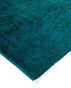 Contemporary Overdyed Hand Knotted Wool Green Area Rug