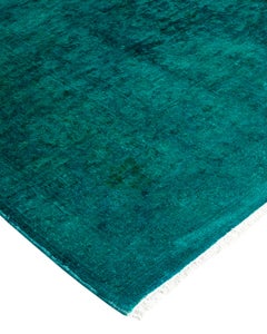 Contemporary Overdyed Hand Knotted Wool Green Area Rug