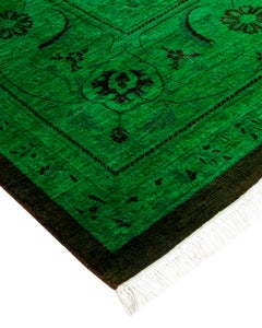 Contemporary Overdyed Hand Knotted Wool Green Area Rug