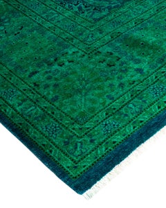 Contemporary Overdyed Hand Knotted Wool Green Area Rug