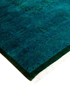 Contemporary Overdyed Hand Knotted Wool Green Area Rug