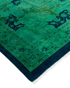 Contemporary Overdyed Hand Knotted Wool Green Area Rug