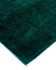 Contemporary Overdyed Hand Knotted Wool Green Area Rug