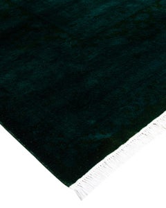 Contemporary Overdyed Hand Knotted Wool Green Area Rug