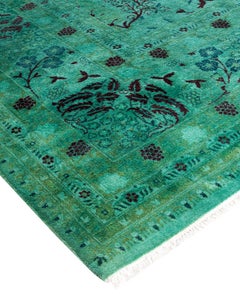 Contemporary Overdyed Hand Knotted Wool Green Area Rug