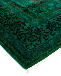 Contemporary Overdyed Hand Knotted Wool Green Area Rug