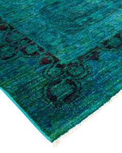 Contemporary Overdyed Hand Knotted Wool Green Area Rug