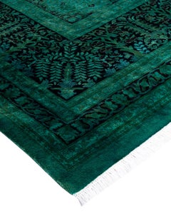 Contemporary Overdyed Hand Knotted Wool Green Area Rug